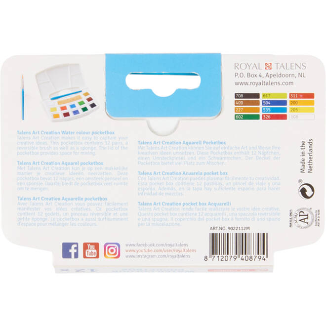 Talens Art Creation aquarel set 12 napjes met penseel