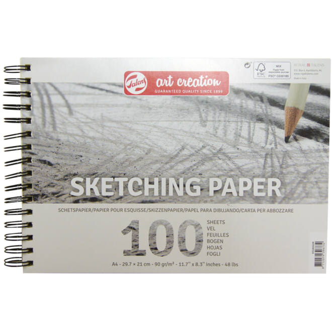 Schetspapier Talens Art Creation 100 witte vellen 90gr 297x210mm grijs