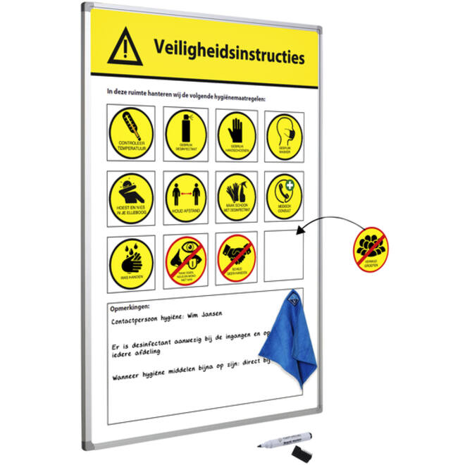 Veiligheidsbord Corona met wisselbare iconen Nederlandstalig 60x90cm