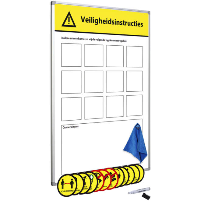 Veiligheidsbord Corona met wisselbare iconen Nederlandstalig 30x45cm