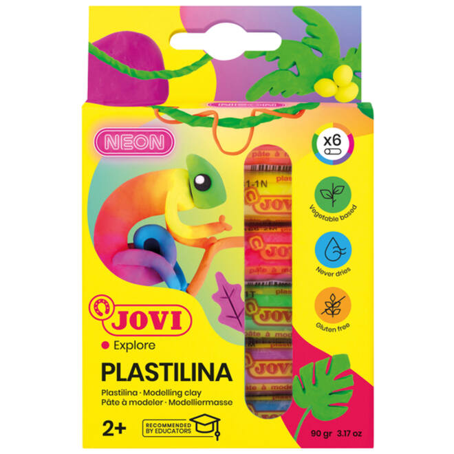 Boetseerklei Jovi plastalina 15gr neon kleuren assorti etui à 6 stuks