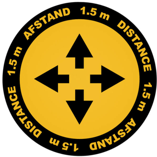 Vloersticker Metafas kruispunt twee-talig Ø20cm geel