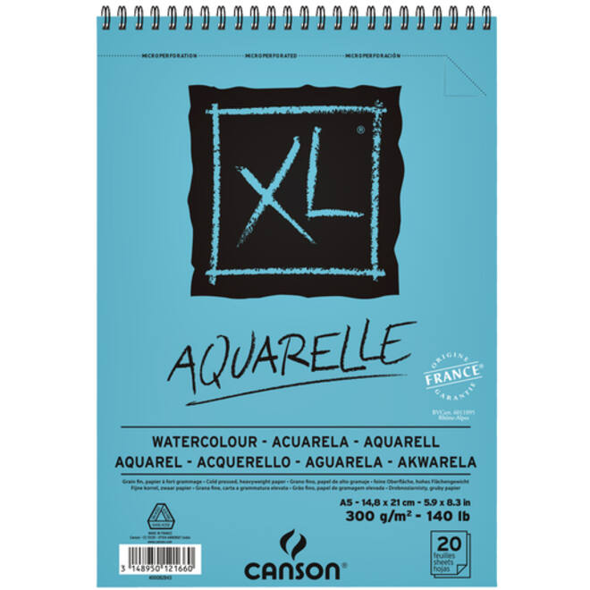 Aquarelblok Canson XL Aquarelle A5 20V 300gr spiraal