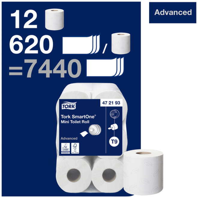 Toiletpapier Tork T9 Advanced SmartOne 2-laags 112m wit 472193