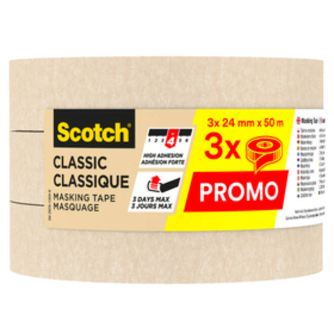 Afplaktape Scotch Classic 24mmx50m beige 3 rollen