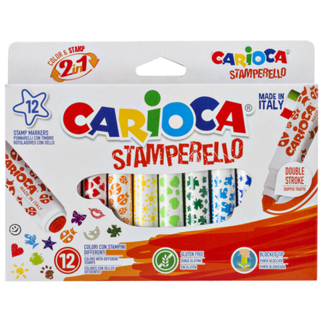Viltstift Carioca stempelstift 2 in 1 assorti set à 12 stuks