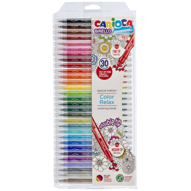 Viltstift Carioca Birello dubbelpunters assorti set à 30 stuks