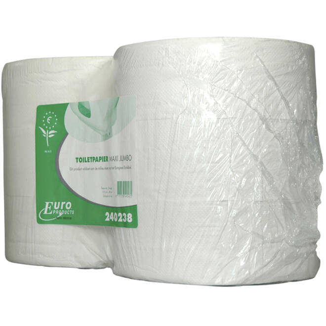 Toiletpapier Euro Products P4 maxi jumbo 2l recycled 380m wit 240238