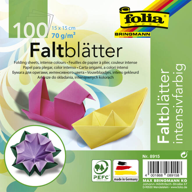 Origami papier Folia 70gr 15x15cm 100 vel assorti kleuren