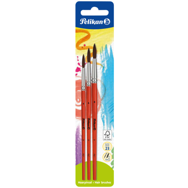 Penseel Pelikan blister à 3 stuks assorti