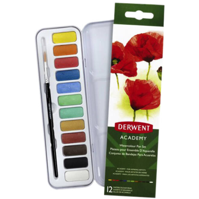 Aquarelverf Derwent 12 kleuren assorti