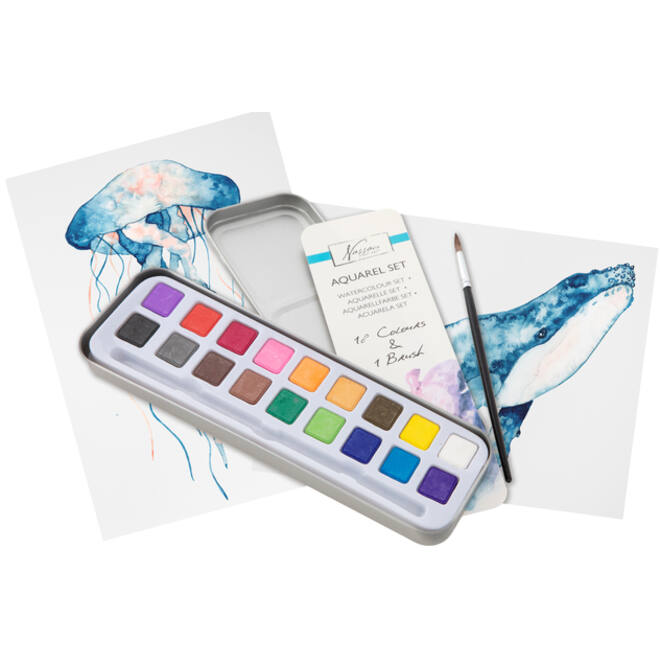 Aquarelverf Nassau Art blik à 18 napjes en penseel