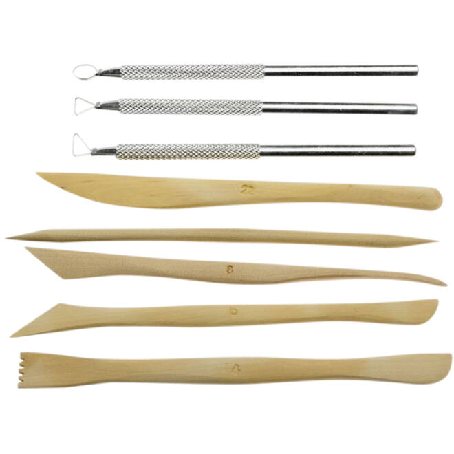 Boetseerspatel Conda set 8 stuks hout & metaal