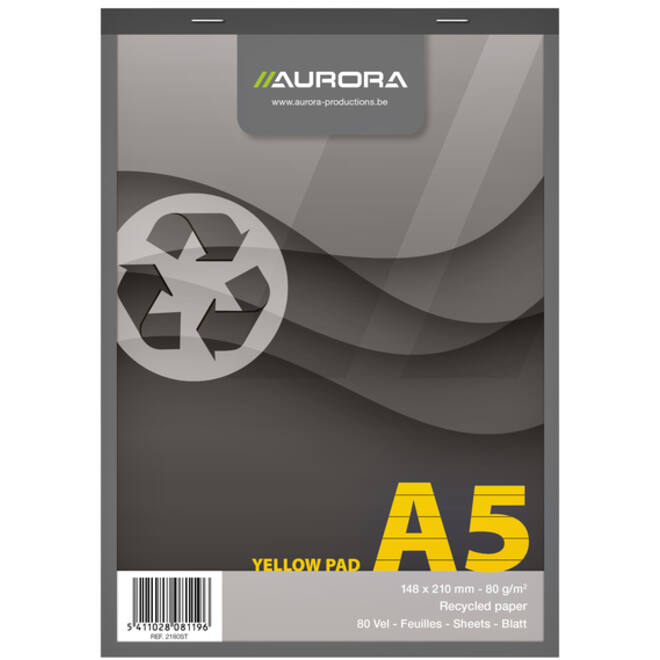 Schrijfblok Aurora A5 lijn 80 vel 80gr geel