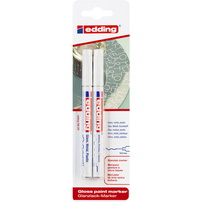 Viltstift edding 780 lakmarker rond 0.8mm wit blister à 2 stuks