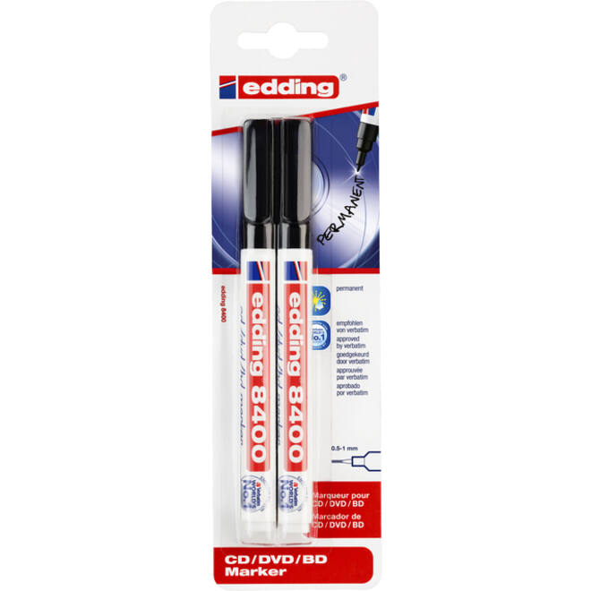 Cd marker edding 8400 rond 0.5-1.0mm zwart blister à 2 stuks