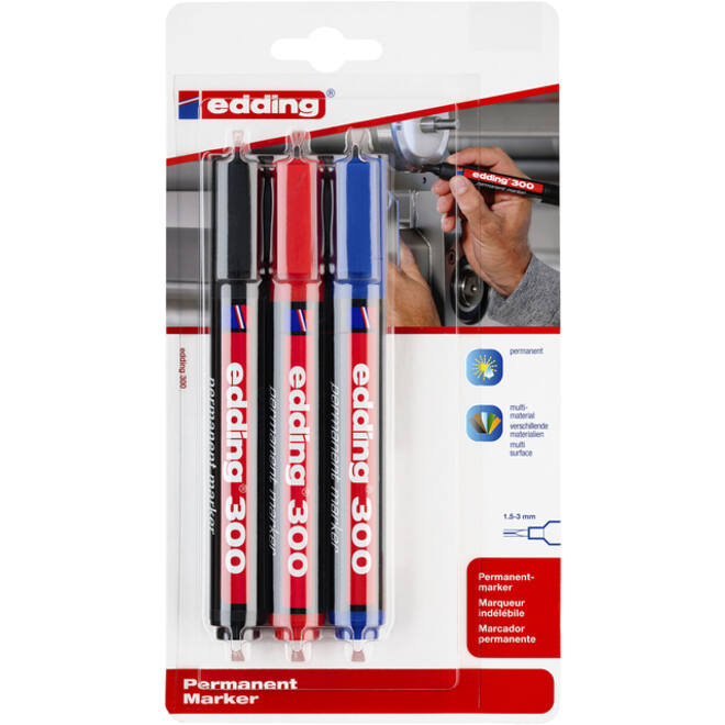 Viltstift edding 300 rond 1.5-3mm assorti blister à 3 stuks