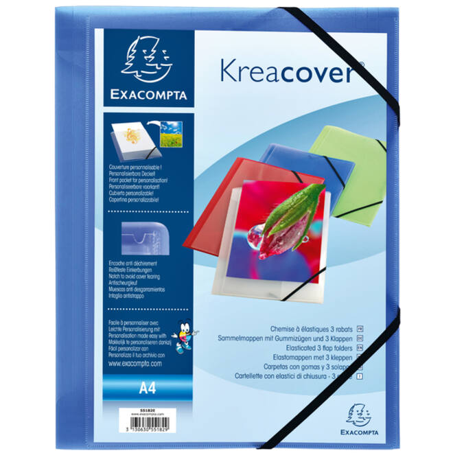 Elastomap Exacompta Kreacover A4 3 kleppen PP assorti
