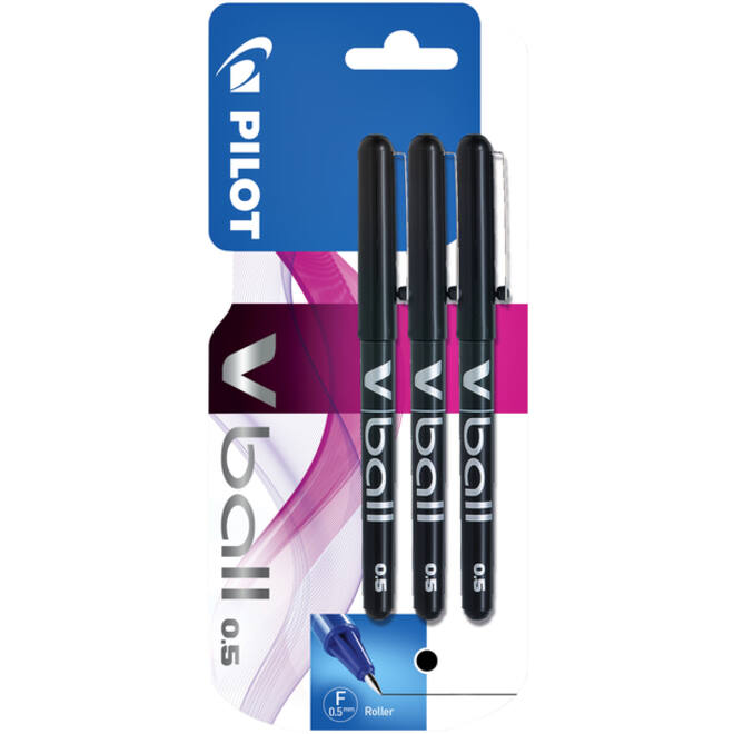 Rollerpen PILOT V-Ball 05 fijn zwart blister à 3 stuks