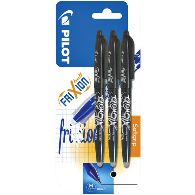 Rollerpen PILOT friXion medium zwart blister à 3 stuks