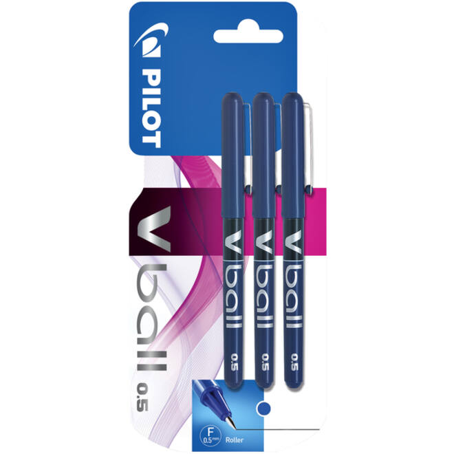 Rollerpen PILOT V-Ball 05 fijn blauw blister à 3 stuks
