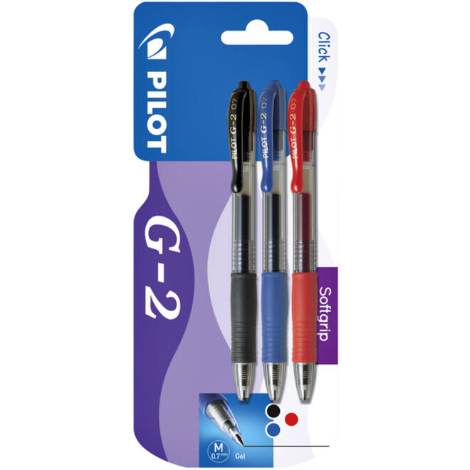 Gelschrijver PILOT G-2 medium assorti blister à 3 stuks