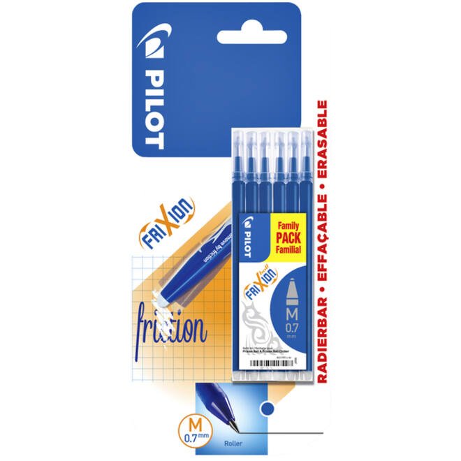 Rollerpenvulling Pilot friXion medium blauw blister à 6 stuks