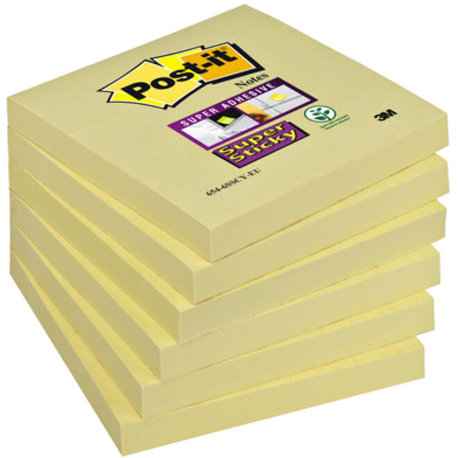 Memoblok Post-it 654 Super Sticky 76x76mm geel