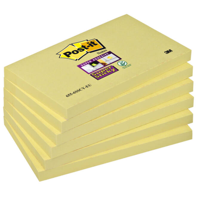 Memoblok Post-it 655 Super Sticky 76x127mm geel