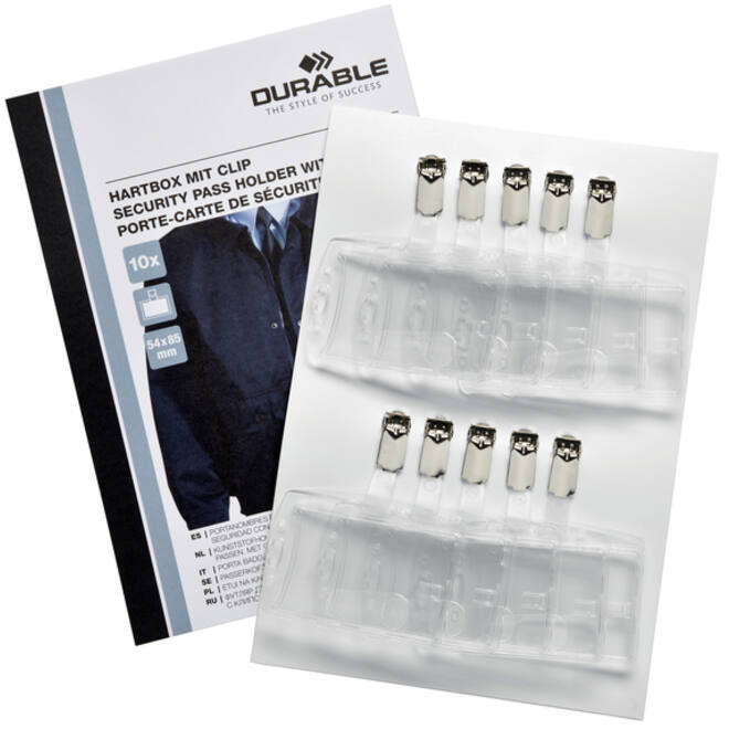 Veiligheidspashouder Durable Security met clip 54x85mm set à 10stuks