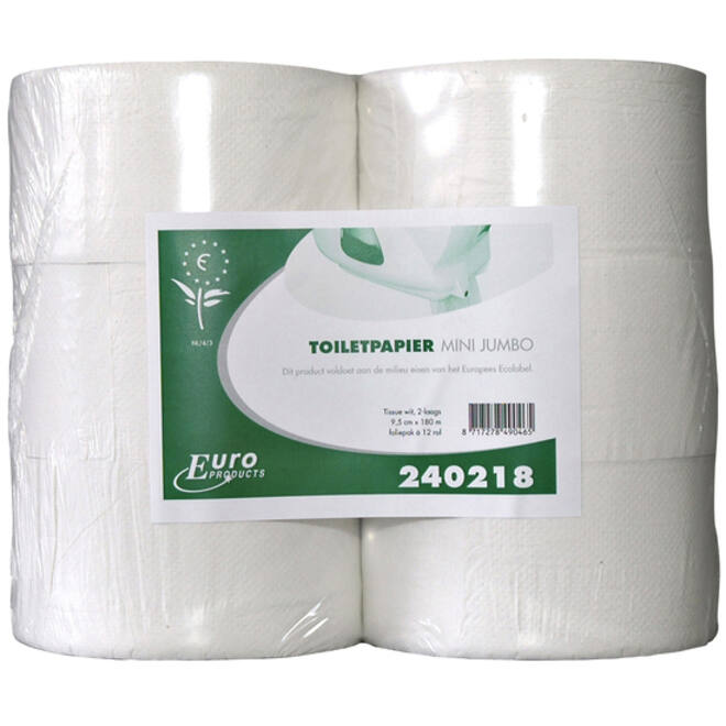 Toiletpapier Euro Products Q5 mini jumbo 2l recycled 180m wit 240218