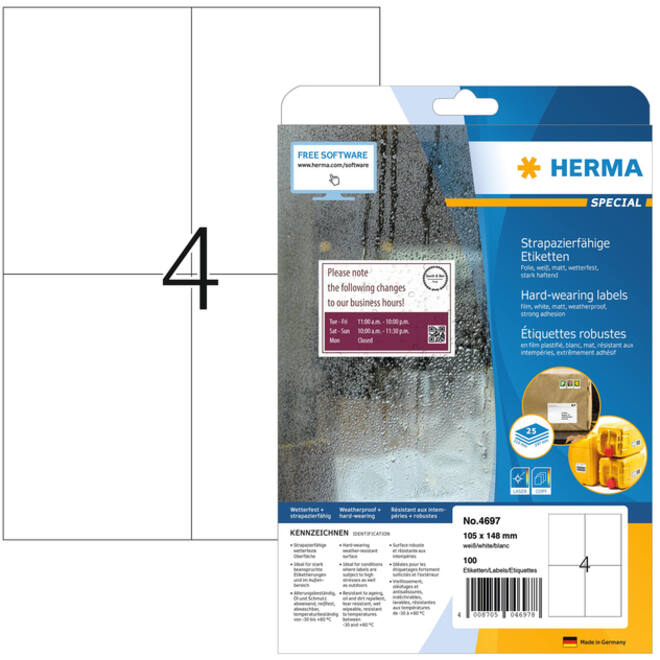 Etiket HERMA 4697 105x148mm weerbestendig wit 100stuks