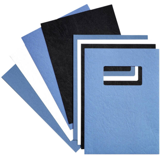 Voorblad GBC A4 lederlook met venster blauw 50stuks