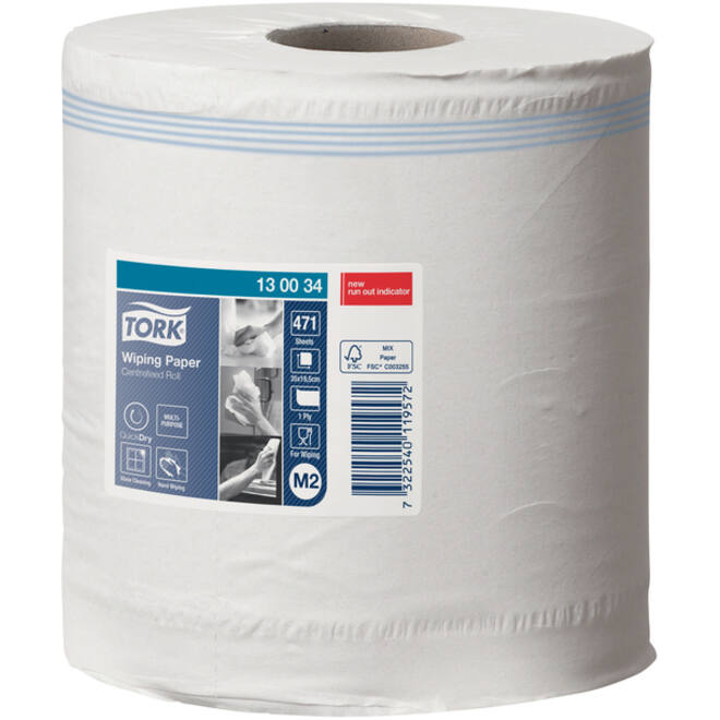 Poetspapier Tork M2 centerfeed 1-laags 165m wit 130034