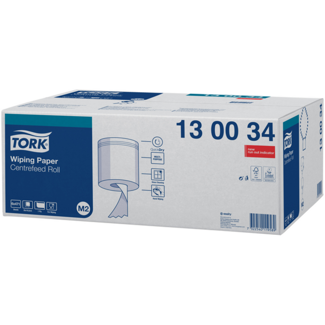 Poetspapier Tork M2 centerfeed 1-laags 165m wit 130034