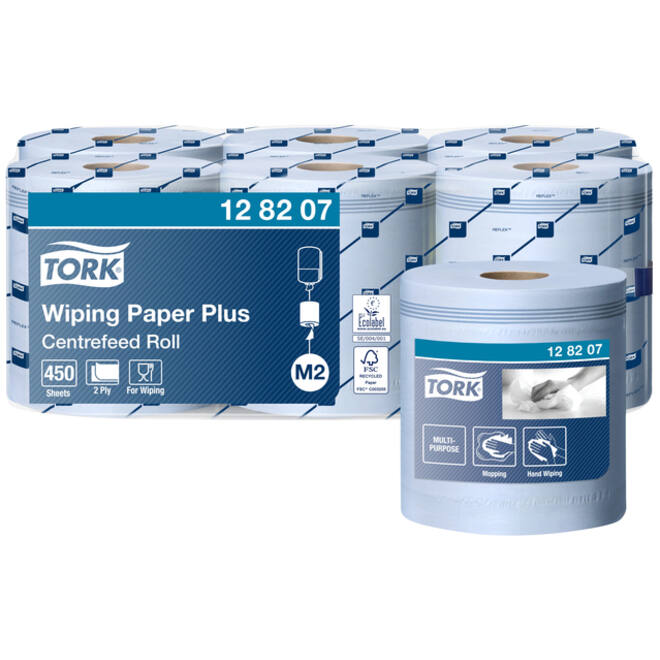 Poetspapier Tork Wiping Plus M2 Centerfeed 2-laags 157m blauw 128207