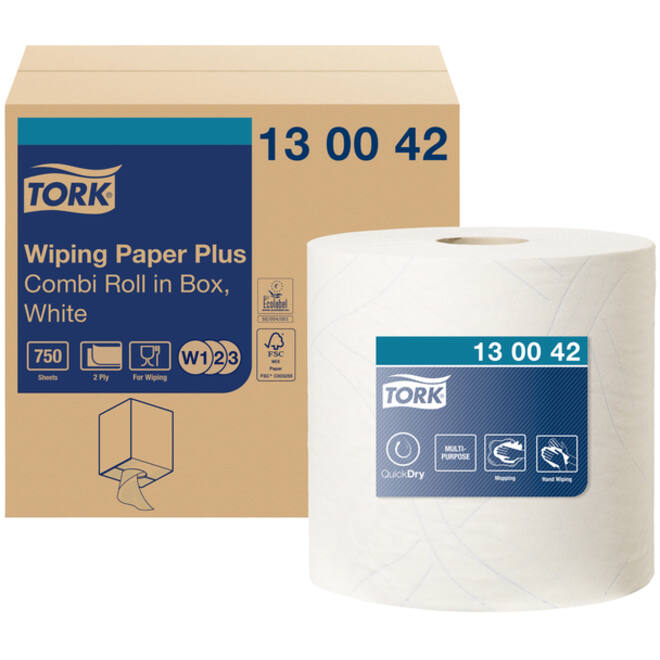 Poetspapier Tork Wiping Plus Combi W1/2/3 multifunctioneel 255m wit 130042