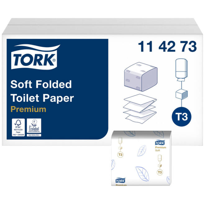 Toiletpapier Tork T3 gevouwen Premium Soft 2-laags 30x252vel 114273