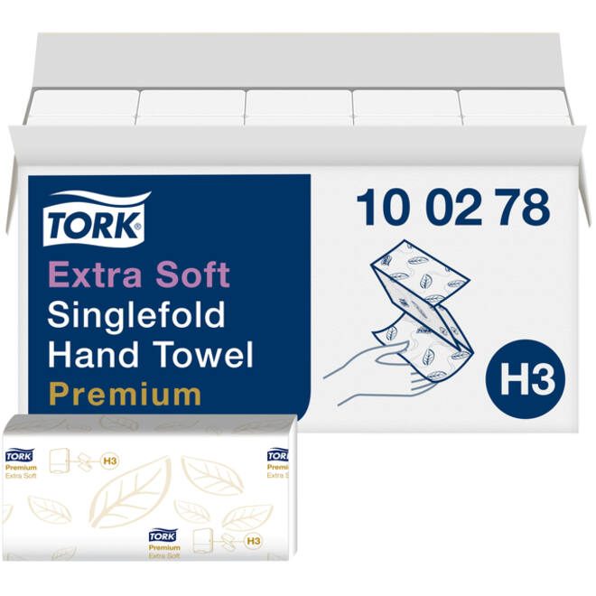 Handdoek Tork H3 Premium singlefold 2-laags 226x230mm 15x200 vel wit 100278