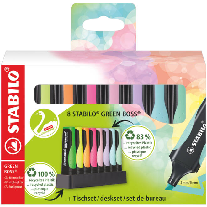 Markeerstift STABILO GREEN BOSS 6070/8 pastel assorti deskset à 8 stuks