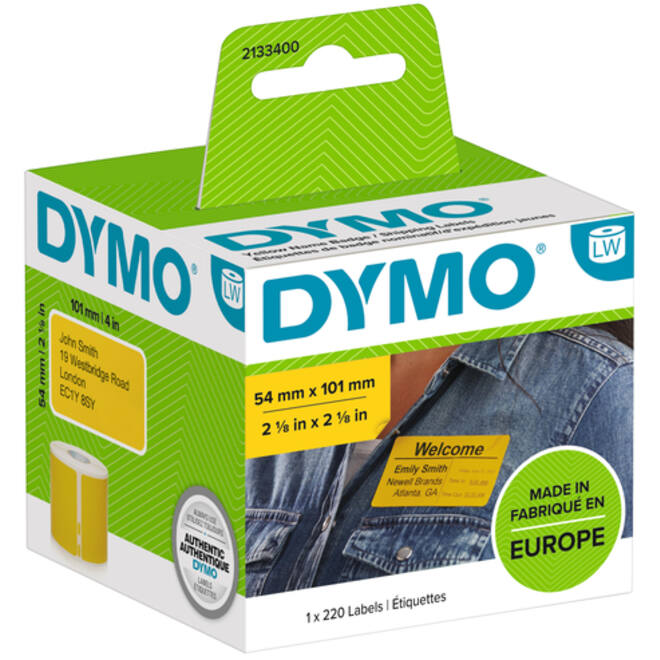 Etiket Dymo LabelWriter naamkaart 54x101mm 1 rol á 220 stuks geel