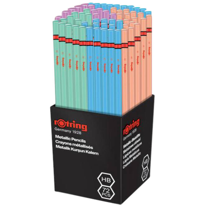 Potlood rOtring woodcase zeshoekig HB metallic assorti