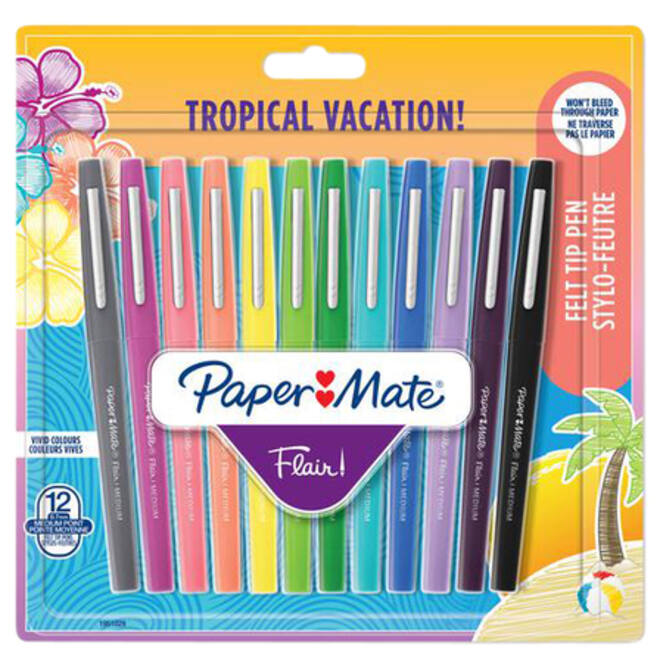 Fineliner Paper Mate Flair Tropical Vacation! medium assorti blister à 12 stuks