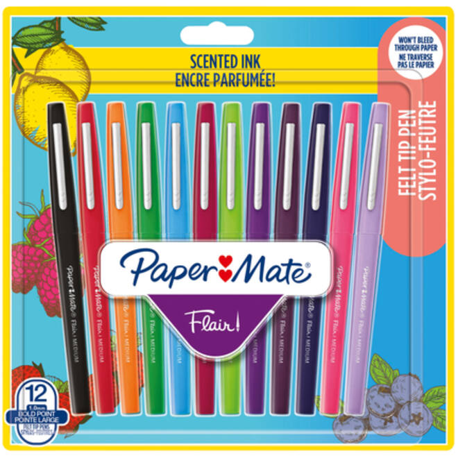 Fineliner Paper Mate Flair met geur blister à 12 kleuren