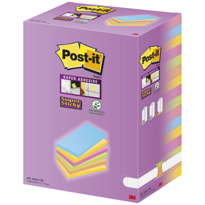 Memoblok Post-it 655 127x76mm assorti 16 stuks