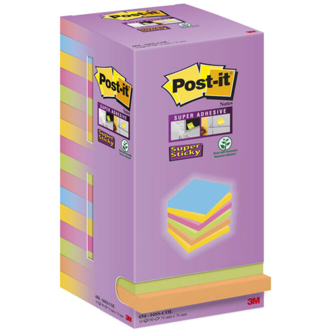 Memoblok Post-it Super Sticky 654 76x76mm color
