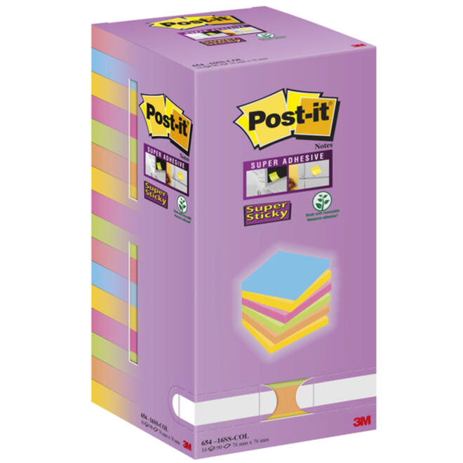 Memoblok Post-it Super Sticky 654 76x76mm color