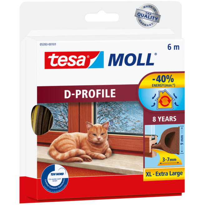 Tochtstrip tesamoll® D-profiel rubber 6mx9mm bruin