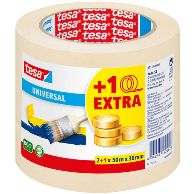 Afplaktape tesa® Economy 50mx30mm geel 2+1