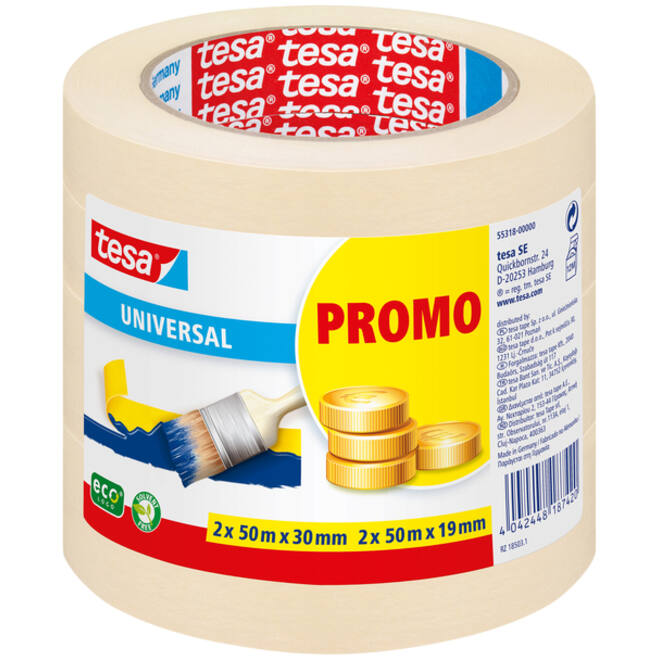 Afplaktape tesa® Economy 2x 50mx30mm, 2x 50mx19mm promopack